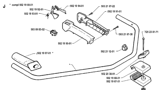 Handle And Controls Diagram and Parts List for 235R 19914800001-19930600000 Husqvarna Brush Cutter