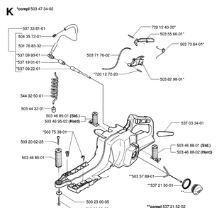 Fuel Tank Diagram and Parts List for 395XP/ (XPG)(20070100001-20102299999) Husqvarna Chainsaw