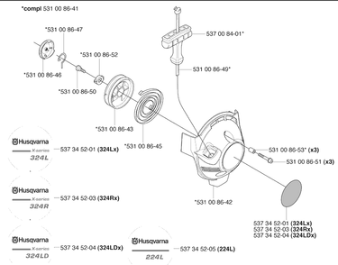 Starter Diagram and Parts List for 324RX 2009-06 Husqvarna Brush Cutter