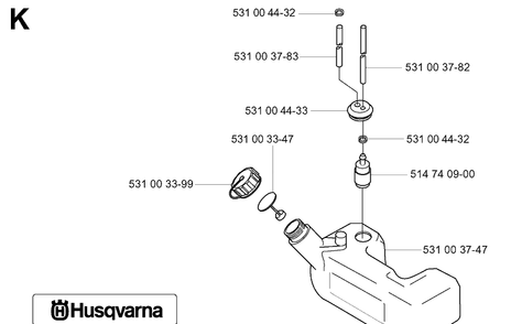 Fuel Tank Diagram and Parts List for 165BT 20041800001-Current Husqvarna Leaf Blower / Vacuum