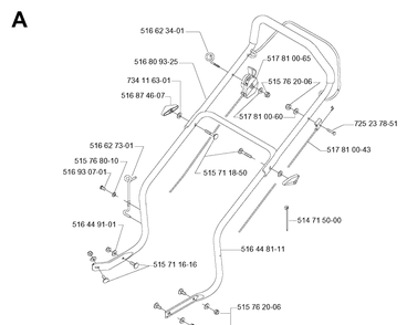 Handle And Controls Diagram and Parts List for 46 ROYAL Husqvarna Lawn Mower