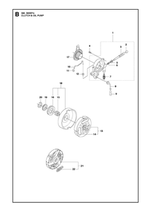 Clutch And Oil Pump Diagram and Parts List for 390XP/ (XPGXPW - 390 EPA)(20111800001-Current) Husqvarna Chainsaw