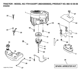 Engine Diagram and Parts List for YTH1542XP (96043000600)(2006-01) Husqvarna Lawn Tractor
