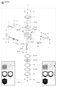 Carburetor Details Diagram and Parts List for K960 2008-03 Husqvarna Circular Saw