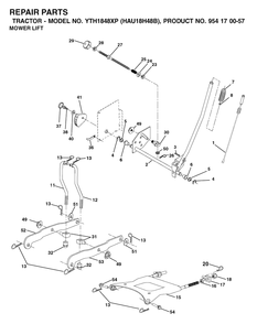 Mower Lift / Deck Lift Diagram and Parts List for YTH1848XP (954170057-B)(2003-01) Husqvarna Lawn Tractor