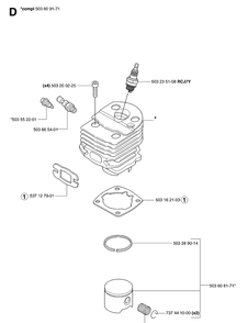 Cylinder Piston Diagram and Parts List for 55 20070500001-Current Husqvarna Chainsaw