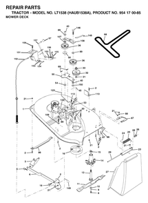Mower Deck / Cutting Deck Diagram and Parts List for LT1538 (954170085-A)(2003-01) Husqvarna Lawn Tractor