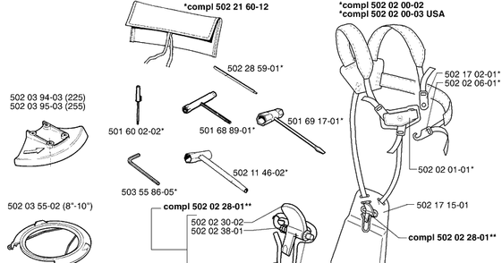 Accessories Diagram and Parts List for 265RX 1999-03 Husqvarna Brush Cutter
