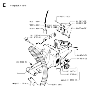 Fuel Tank And Handle Diagram and Parts List for 55 (RANCHER)(20001900001-20051400000) Husqvarna Chainsaw