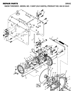 Drive Diagram and Parts List for 1130ST (HU1130STA)(2002-09) Husqvarna Snow Blower