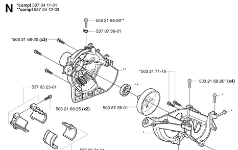 Crankcase Diagram and Parts List for 325RDX 20020100001-20051800000 Husqvarna Brush Cutter