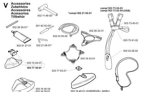Accessories Diagram and Parts List for 232RD 20001400001-Current Husqvarna Brush Cutter