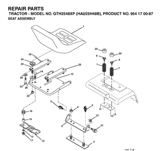 Seat Diagram and Parts List for GTH2548XP (HAU25H48B)(2004-01) Husqvarna Lawn Tractor