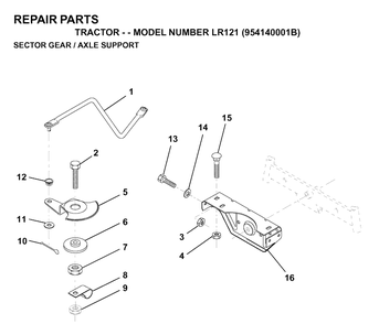 Sector Gear / Axle Support Diagram and Parts List for LR121 (954140001B)(1997-01) Husqvarna Lawn Tractor
