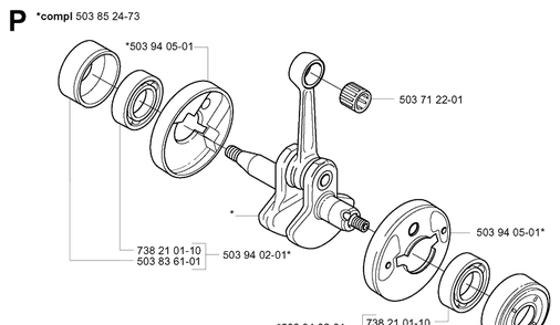 Crankshaft Diagram and Parts List for 326C 20010900001-20020500000 Husqvarna Edger