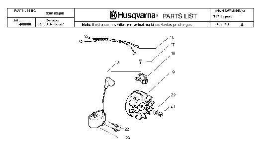 Ignition System Diagram and Parts List for 137 20082200001 Husqvarna Chainsaw