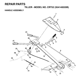 Handle And Controls Diagram and Parts List for CRT52 (954140020B)(1998-01) Husqvarna Cultivator