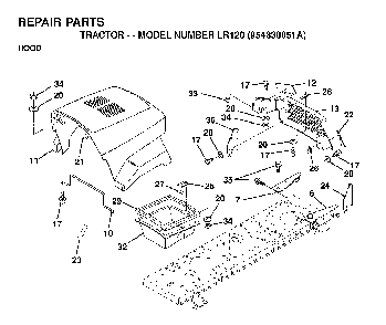 Hood Diagram and Parts List for LR120 (954830051A)(1995-08) Husqvarna Lawn Tractor