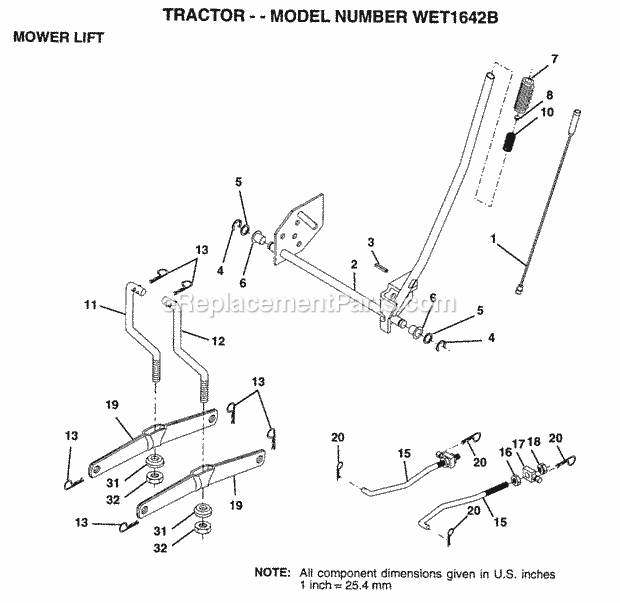 Mower Lift Diagram and Parts List for WET1642B 1996 Husqvarna Lawn Tractor