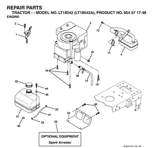 Engine Diagram and Parts List for LT18542-LT18542A 2003-11 Husqvarna Lawn Tractor