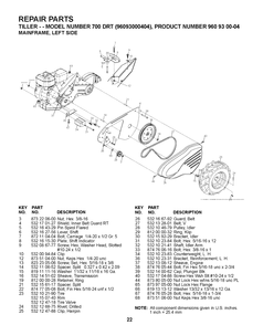 Mainframe, Left Side Diagram and Parts List for 700DRT 2008-11 Husqvarna Cultivator