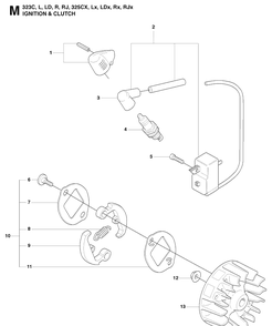 Ignition System And Clutch Diagram and Parts List for 325LDX 20080900001-Current Husqvarna Edger