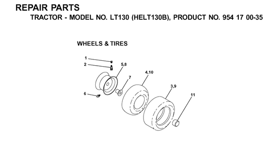 Wheels And Tires Diagram and Parts List for LT130 (954170035-B)(2001-03) Husqvarna Lawn Tractor