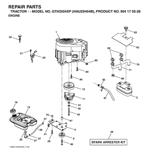 Engine Diagram and Parts List for GTH2554XP (HAU25H54B)(2004-09) Husqvarna Lawn Tractor
