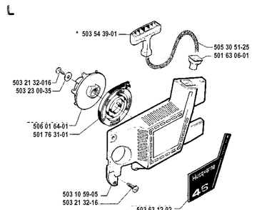 Starter Diagram and Parts List for 45 19912200001-19952300000 Husqvarna Chainsaw