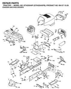 Chassis And Enclosures Diagram and Parts List for GTH2254XP-GTH2254XPB 2004-08 Husqvarna Lawn Tractor