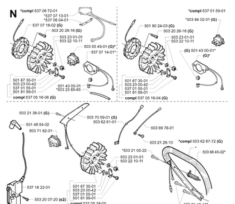 Electrical Diagram and Parts List for 372XP/ (XPG)(20034000001-20051800000) Husqvarna Chainsaw