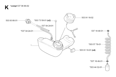Fuel Tank Diagram and Parts List for 326HE4X 20054000001 - 20090900000 Husqvarna Hedge Trimmer
