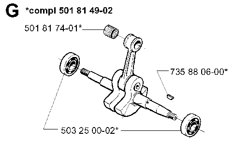 Crankshaft Diagram and Parts List for 394XPEPA 19980900001-Current Husqvarna Chainsaw