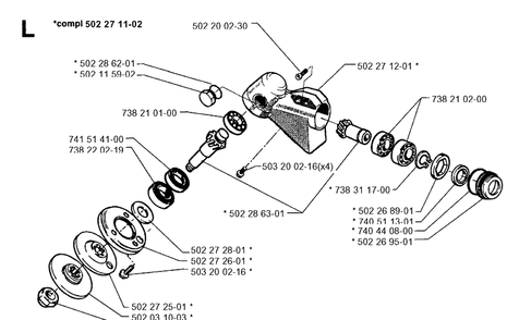 Bevel Gear Diagram and Parts List for 250RX 19954000001-19973100000 Husqvarna Brush Cutter