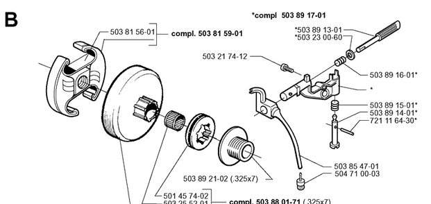Clutch And Oil Pump Diagram and Parts List for 346XP 19991000001-20012200000 Husqvarna Chainsaw