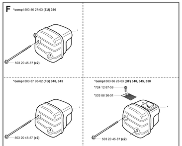 Muffler Diagram and Parts List for 340 20041000001-Current Husqvarna Chainsaw