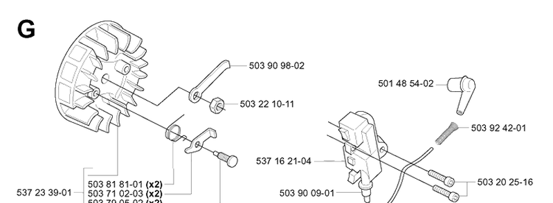 Ignition System Diagram and Parts List for 334T 20060100001-20063600000 Husqvarna Chainsaw