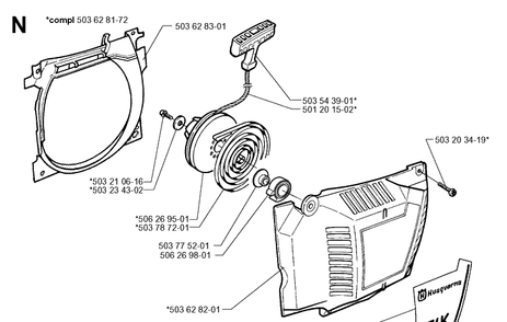 Starter Diagram and Parts List for 371K 1999-04 Husqvarna Lawn Tractor Accessories