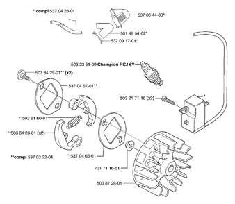 Ignition/Flywheel And Clutch Diagram and Parts List for 326P5X 2002-05 Husqvarna Pole Saw