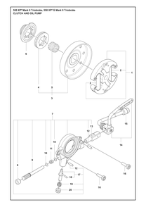 Clutch And Oil Pump Diagram and Parts List for 550XPMARKIITRIOBRAKE  Husqvarna Chainsaw