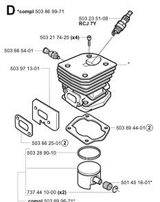 Cylinder Piston Diagram and Parts List for 351 20012200001-Current Husqvarna Chainsaw