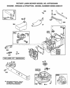 Page A Diagram and Parts List for 2033A89 1998 Husqvarna Lawn Mower