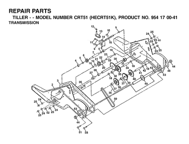 Transmission Diagram and Parts List for CRT51 (954170041-K)(2002-03) Husqvarna Tiller
