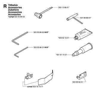 Accessories Diagram and Parts List for 395XP/ (XPG)(20070100001-20102299999) Husqvarna Chainsaw