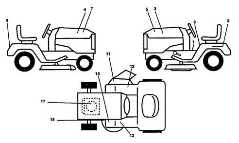 Decals Diagram and Parts List for LT125 (954002711-B)(1995-01) Husqvarna Lawn Tractor