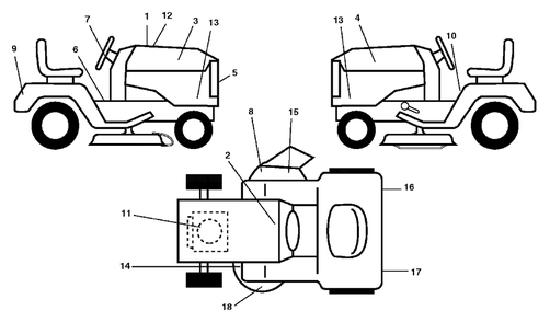 Decals Diagram and Parts List for YTH1342XP (954569332-A)(2003-03) Husqvarna Lawn Tractor