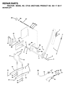 Mower Lift / Deck Lift Diagram and Parts List for CT130 (954170017-B)(2000-02) Husqvarna Lawn Tractor