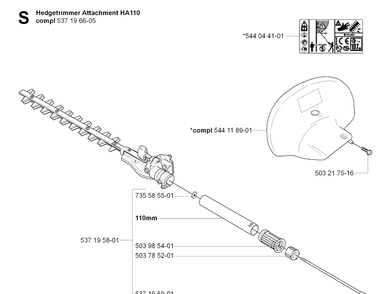 Cutting Equipment 2 Diagram and Parts List for HA110 2007-01 Husqvarna Hedge Trimmer
