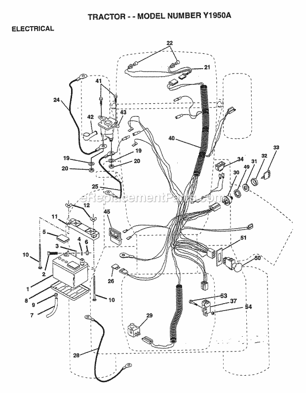 Electrical Diagram and Parts List for Y1950A 1995 Husqvarna Lawn Tractor