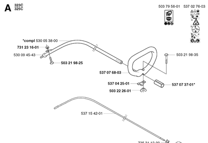 Shaft And Handle Diagram and Parts List for 325RDX 20020100001-20051800000 Husqvarna Brush Cutter